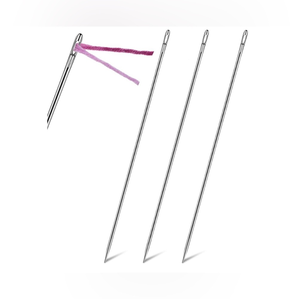 Set of Silver Sewing Needles with Pink Thread